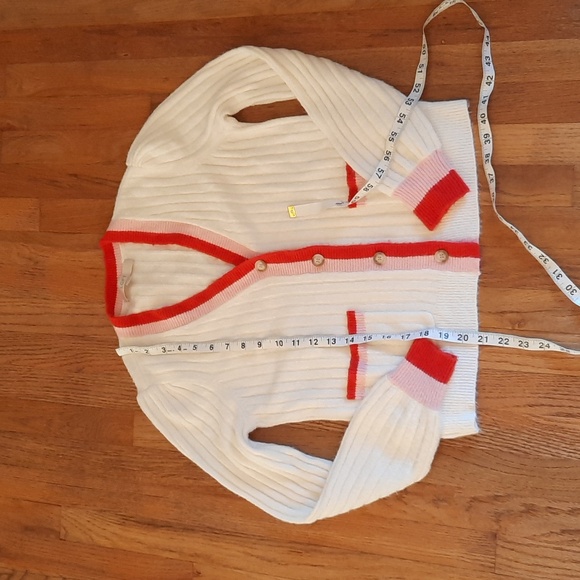 LOFT White Cardigan with Red an Pink Trim - Picture 3 of 4